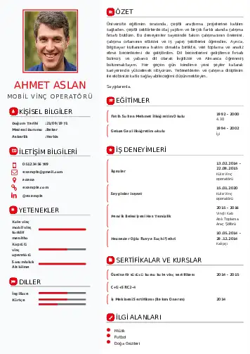 Vinç Operatörü Cv Örnekleri cv indir